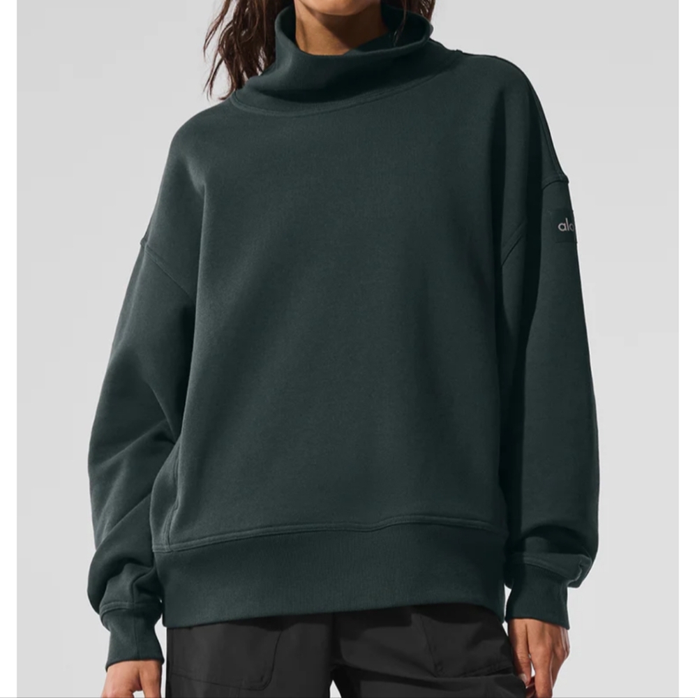 Alo Yoga Hazy Mock Neck Charcoal Green Sweatshirt, Size XS